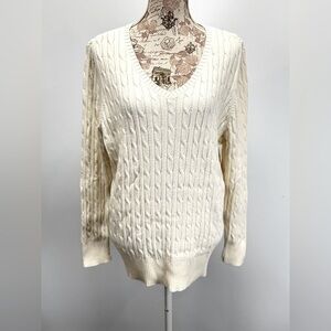 ST. JOHN’S BAY Winter white V neck cable knit sweater size 2X